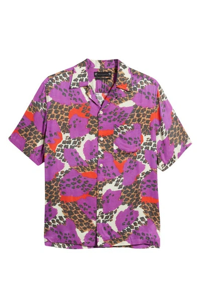 Shop Allsaints Bastille Relaxed Fit Animal Spot Short Sleeve Button-up Shirt In Purple Mulit