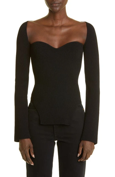 Shop Khaite Maddy Ribbed Bustier Sweater In Black