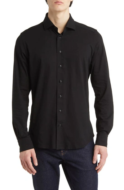 Shop Emanuel Berg Modern Flex Cotton Blend Button-up Shirt In Black