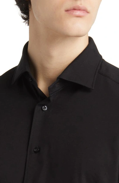 Shop Emanuel Berg Modern Flex Cotton Blend Button-up Shirt In Black