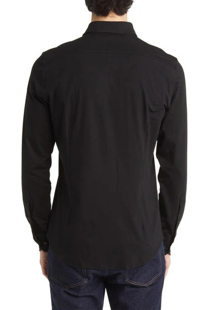 Shop Emanuel Berg Modern Flex Cotton Blend Button-up Shirt In Black