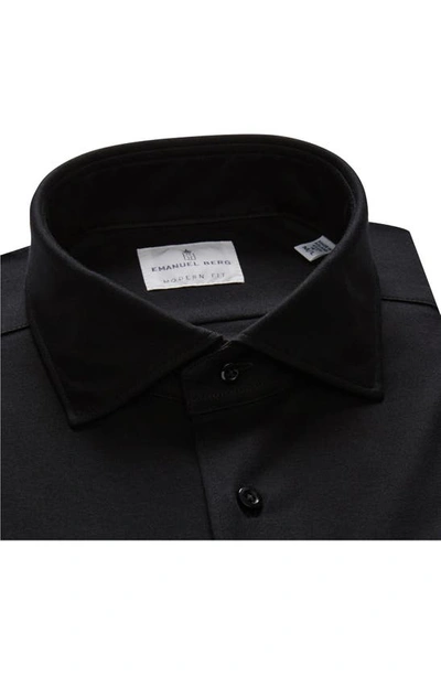 Shop Emanuel Berg Modern Flex Cotton Blend Button-up Shirt In Black