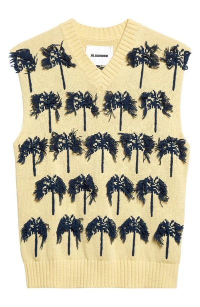 Shop Jil Sander Palm Appliqué Cotton & Wool Vest In Open Yellow