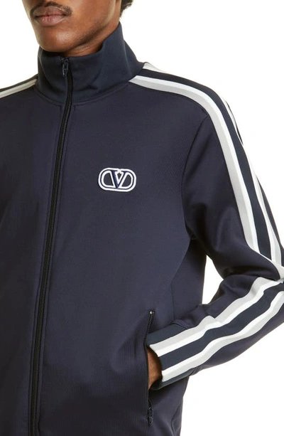 Shop Valentino Embroidered Logo Side Stripe Track Jacket In 598 - Navy