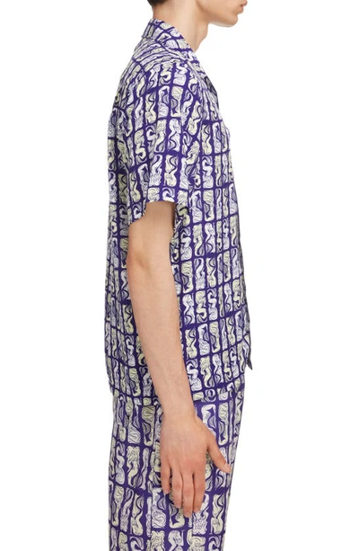 Shop Kenzo Mermaid Short Sleeve Button-up Camp Shirt In Plum Blue