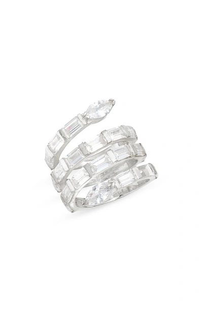 Shop Shymi Cubic Zirconia Swirl Bypass Ring In Silver/ White