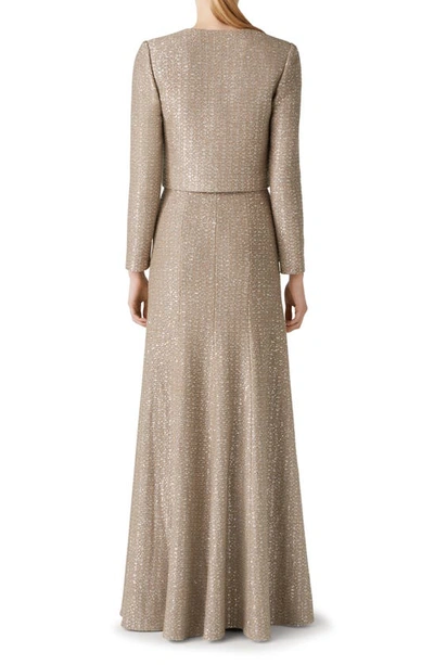 St John Sequin Textured Knit Boxy Jacket In Beige Multi