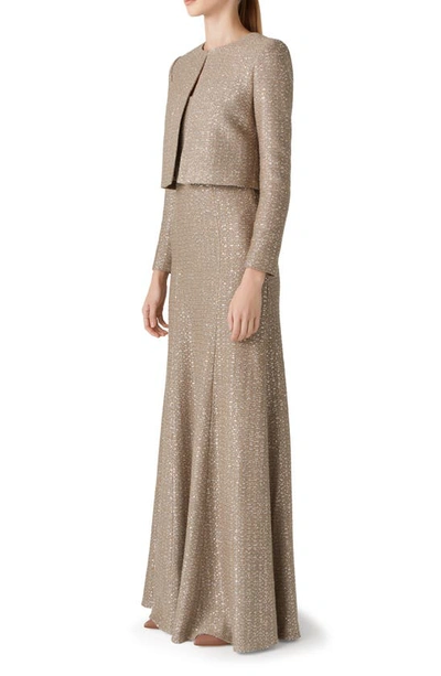 St John Sequin Textured Knit Boxy Jacket In Beige Multi
