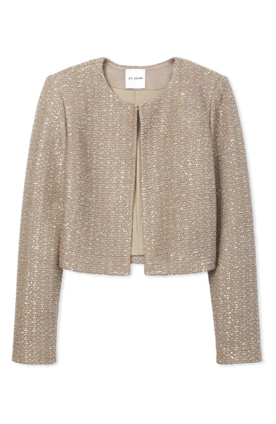 St John Sequin Textured Knit Boxy Jacket In Beige Multi
