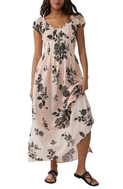 Shop Free People Forget Me Not Floral Cutout Cotton Dress In Peach Combo