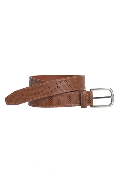 Shop Johnston & Murphy Perforated Leather Belt In Tan/ Bicycle