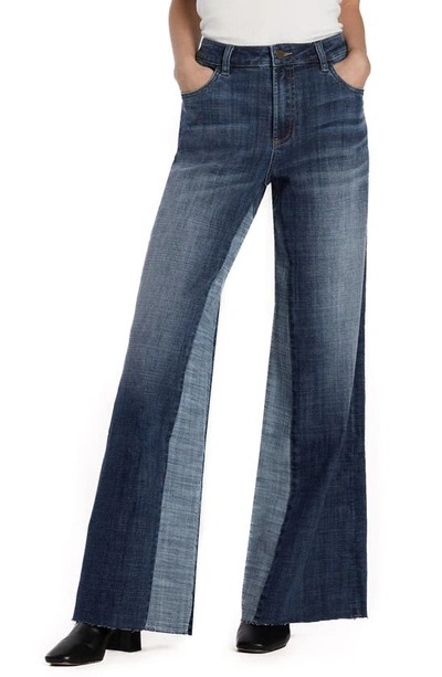 Shop Hint Of Blu Happy Dual Two-tone High Waist Wide Leg Jeans In Jersey Blue