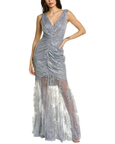 Shop Marchesa Notte V-neck Gown In Silver