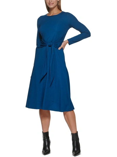 Shop Dkny Womens Knit Tie-waist Midi Dress In Blue
