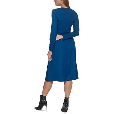 Shop Dkny Womens Knit Tie-waist Midi Dress In Blue