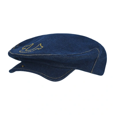 Shop Concept One True Religion Flat Cap, Cotton Breathable Driving Newsboy Hat With Horseshoe Stitched Logo, Denim In Blue