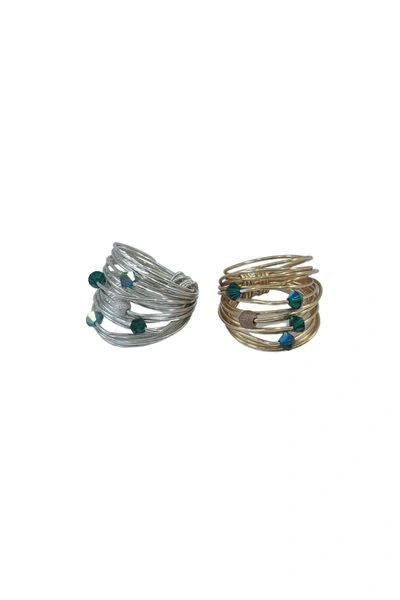 Shop A Blonde And Her Bag Marcia Wire Wrap Ring With Deep Green Swarovski Crystals In Black
