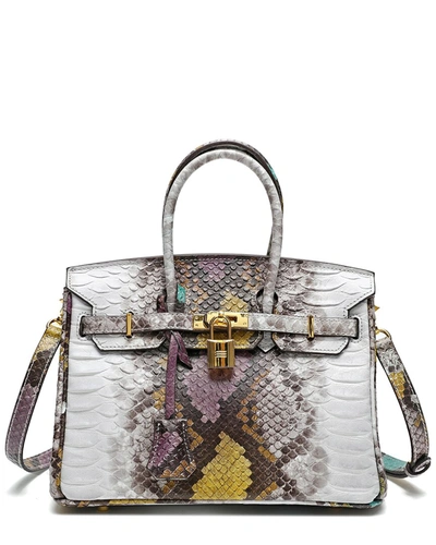 Shop Tiffany & Fred Snake Embossed Leather Satchel In Silver