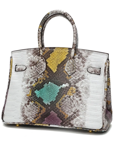 Shop Tiffany & Fred Snake Embossed Leather Satchel In Silver