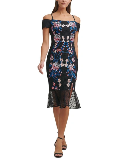 Shop Guess Womens Lace Knee Midi Dress In Multi