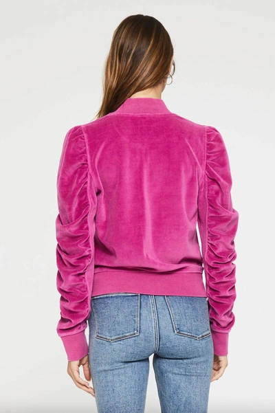 Shop Another Love Kayla Velour Ruched Puff Sleeve Zip Sweatshirt In Magenta In Pink