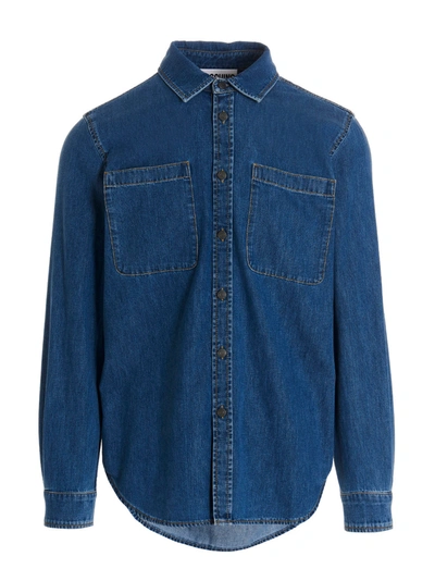 Shop Moschino Embroidered Logo Shirt In Blue