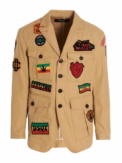 Shop Dsquared2 'military' Blazer Jacket In Beige