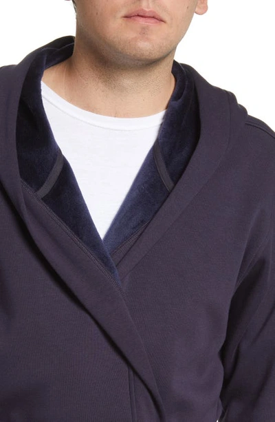 Shop Ugg Leeland Hooded Stretch Cotton Robe In Navy