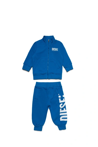 Shop Diesel Blue Jumpsuit In Plush With Extra-large Logo