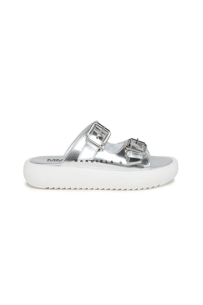 Shop Mm6 Maison Margiela Silver Mules Slippers In Leather With Mirror Effect