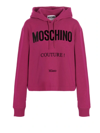 Shop Moschino Logo Hoodie In Fuchsia