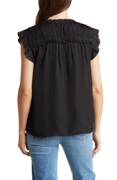 Dr2 By Daniel Rainn Ruffle Tie Neck Top In Black