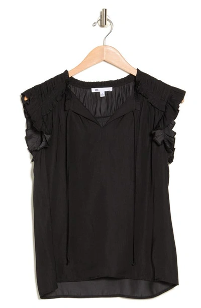 Dr2 By Daniel Rainn Ruffle Tie Neck Top In Black
