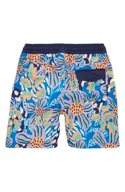 Shop Sovereign Code Kids' Bali Floral Print Swim Trunks In Jungle/ Atlantic Blue