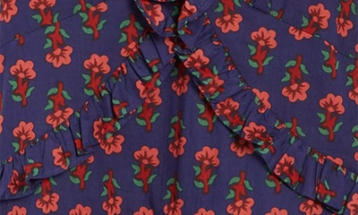 Shop Maisie Floral Print Ruffle Cotton Minidress In Blue/ Red