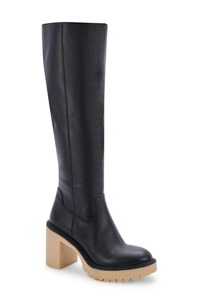 Shop Dolce Vita Corry H2o Waterproof Lug Sole Knee High Boot In Black Leather H2o
