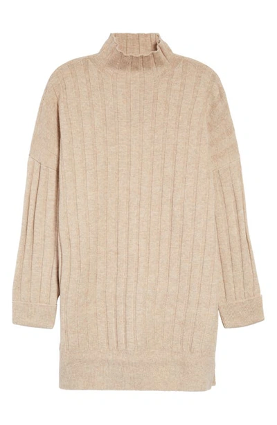 Topshop Boxy Ribbed Funnel Neck Long Sleeve Dress In Neutral