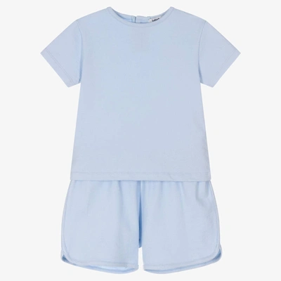 Shop Babidu Boys Pale Blue Cotton Shorts Set