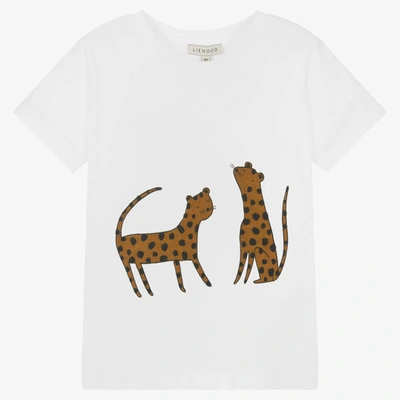 Shop Liewood White Cotton Apia Leopard Print T-shirt