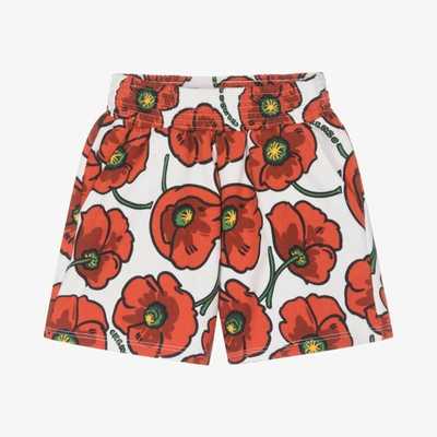 Shop Kenzo Kids Girls Red Cotton Poppy Logo Shorts