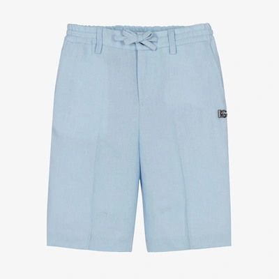Shop Dolce & Gabbana Boys Blue Linen Bermuda Shorts