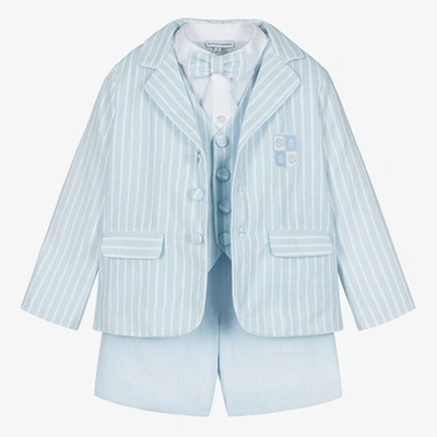 Shop Beatrice & George Boys Blue Stripe Cotton & Linen Shorts Suit