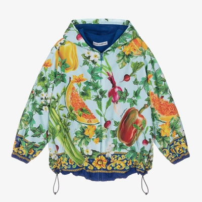Shop Dolce & Gabbana Girls Blue Farmer Print Jacket