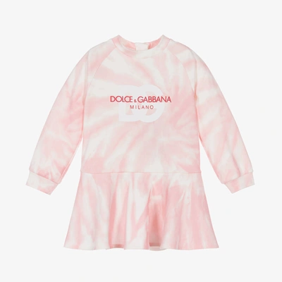 Shop Dolce & Gabbana Girls Pink Cotton Tie-dye Dress