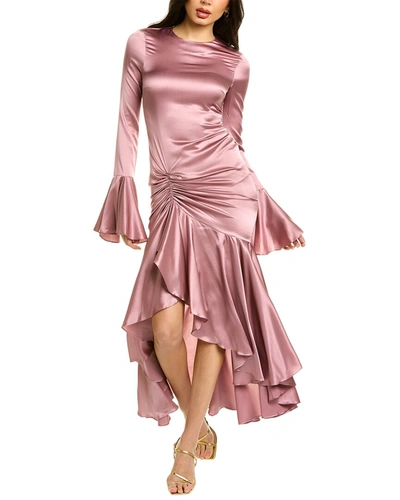 Shop Caroline Constas Monique Silk-blend Midi Dress In Pink