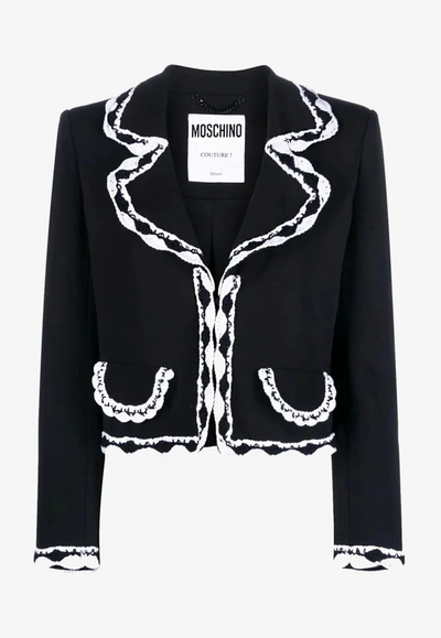 Shop Moschino Cropped Crochet Blazer In Black