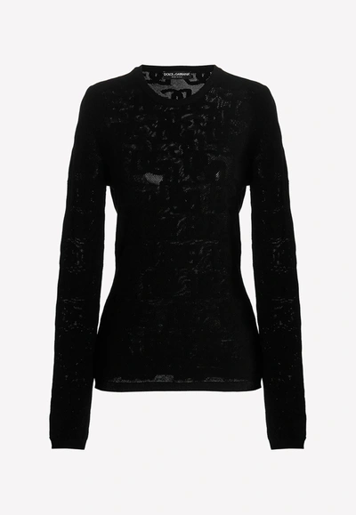 Dolce & Gabbana Dg Logo Jacquard Knit Top In Black