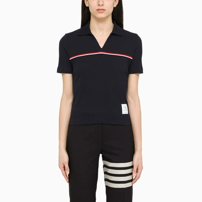 Shop Thom Browne | Navy Ribbed Polo Shirt In Blue