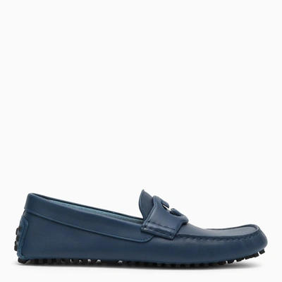 Shop Gucci Blue Driver Loafer With Gg In Beige