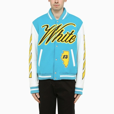 Shop Off-white Turquoise/white Leather Bomber Jacket In Blue
